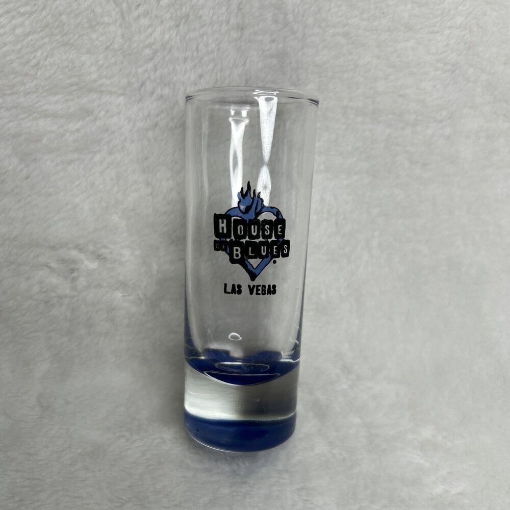 House of Blues Las Vegas Shot Glass Blue Base Tall Barware Collectible 4”